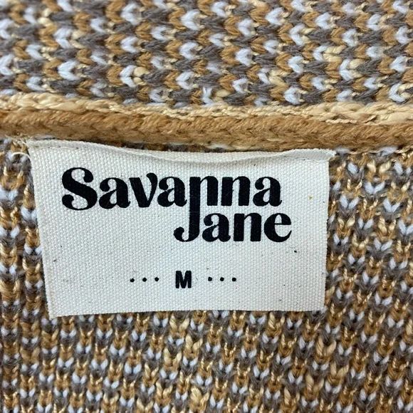 Savanna Jane Cardigan Sweater Size Medium Open Front Aztec Taupe - Picture 4 of 6